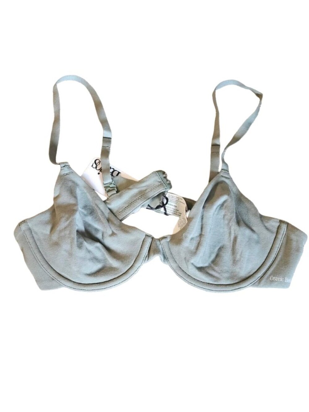 Organic Basics Organic Cotton Core Unlined Demi Wired Bra 36A Seaweed Green NWT